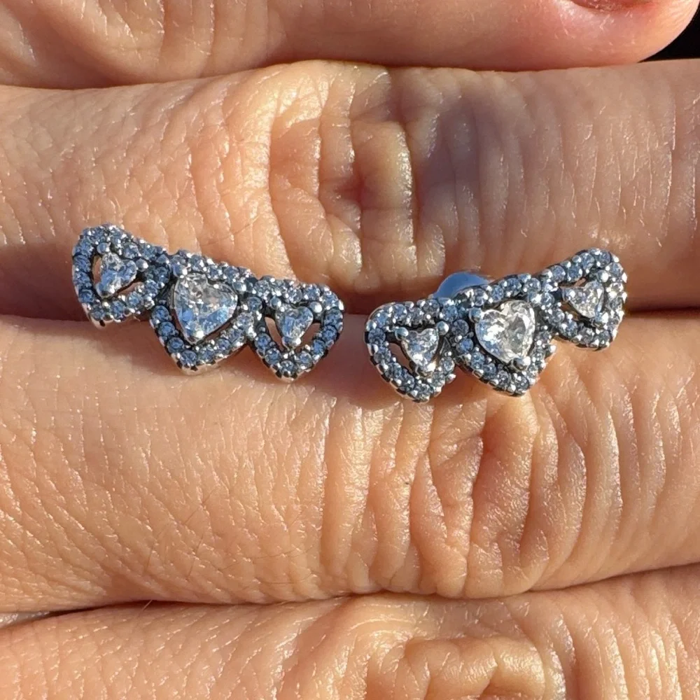 Halo Heart Trilogy Stud Elegant Sterling Silver Heart Earrings